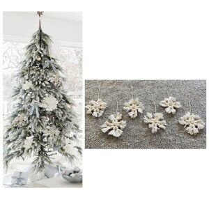 Handmade Cotton Snowflake Ornaments of 6 Cream NWT